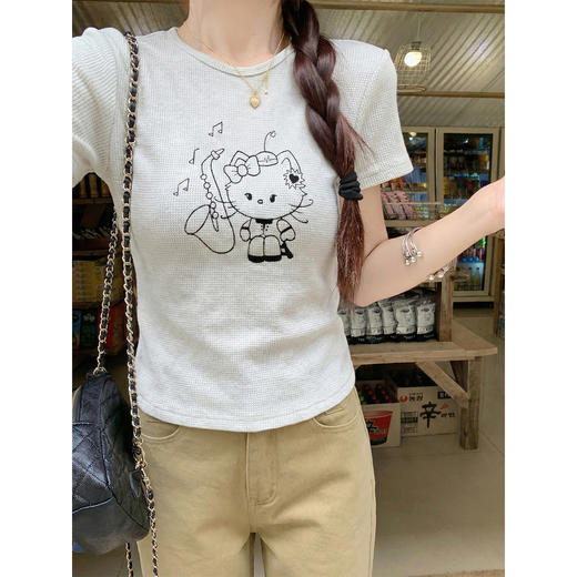 <曾小咸推荐>4.17现货秒杀 ！微信超特价！韩系kitty印花正肩短袖 日常119.99 立减60 秒杀59.99！！ 商品图2
