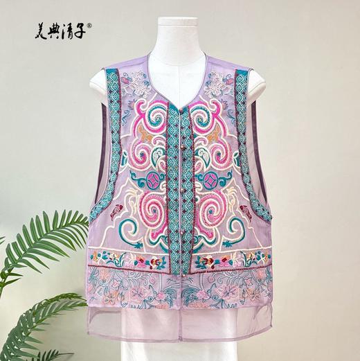 新中式欧根纱重工刺绣民族风马甲 商品图0
