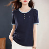 圆领短袖T恤女士夏季新款大码女装体恤拼接撞色休闲上衣洋气减龄 商品缩略图1