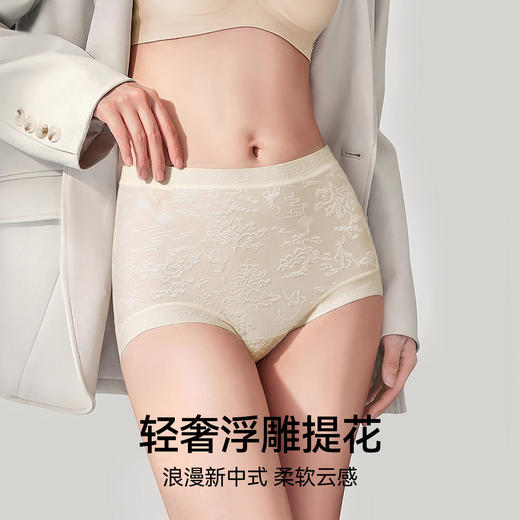【49元3条】宝娜斯轻奢浮雕提花桑蚕丝抑菌裆内裤  轻薄透气中腰冰丝凉感内裤 商品图0