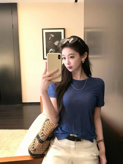 克莱因蓝麻棉感短袖T恤 商品图4