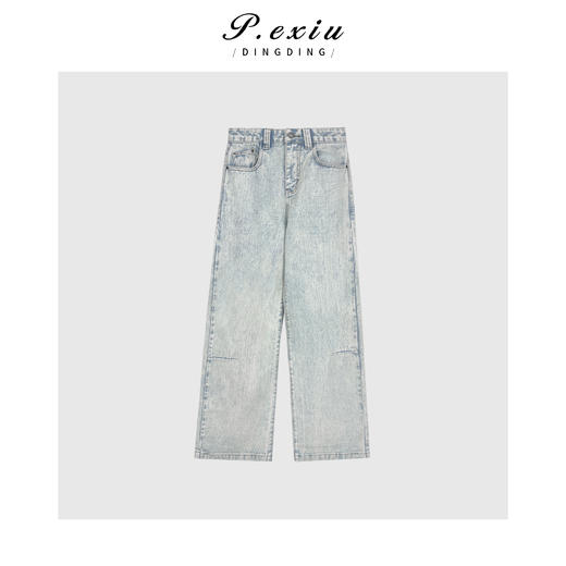 04-3潘依绣丁丁宠粉PanYiXiu/潘依绣100%雪花水洗美式复古直筒牛仔裤 D6108 商品图1