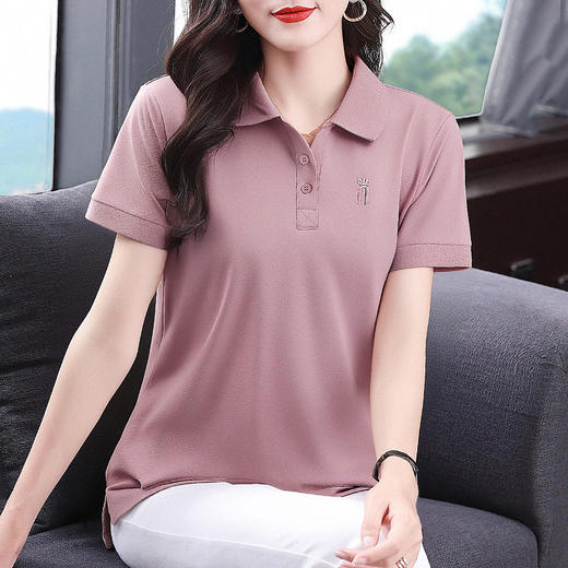 薄款冰丝短袖t恤女2026新款夏季大码polo衫女装翻领半袖宽松上衣 商品图0