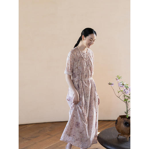 牧衣游原创 丝棉印花连衣裙新款宽松古朴文艺气质碎花长裙 半山海 商品图3