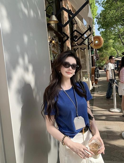 克莱因蓝麻棉感短袖T恤 商品图1