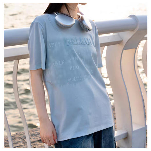 半身缘男装 夏季情侣街头风简约字母印花宽松短袖T恤262112U01110357 商品图2