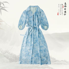 ³桑蚕丝宽松印花收腰V领连衣裙 100桑蚕丝 42212 XN03-SD-NSSF【香云纱专区】