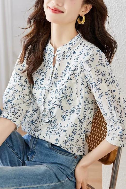 ENXIMANE纯棉青花瓷衬衫，青花瓷植物柳条印花，上身气质爆了！ 商品图5