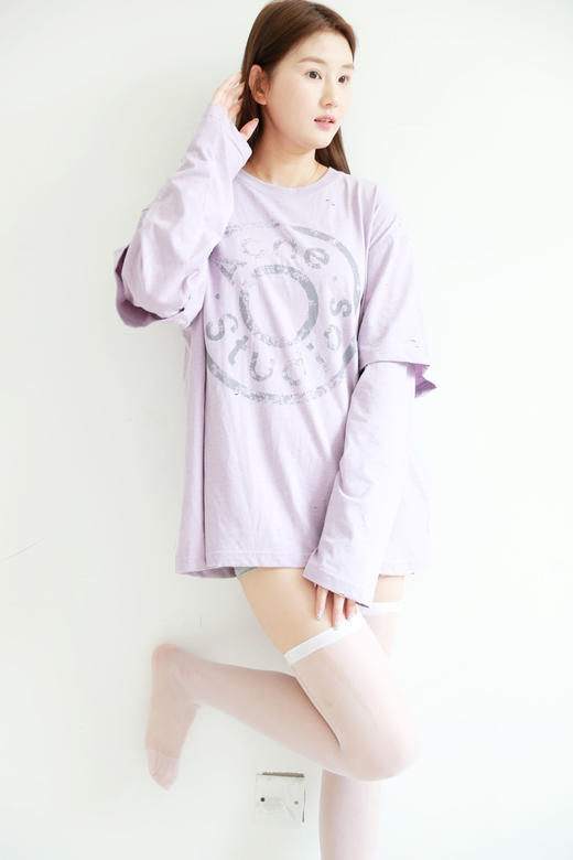 紫霞仙子tee，做旧复古长袖。假两件圆领正肩破洞字母上衣E041660 商品图10