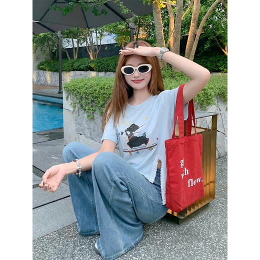 <曾小咸推荐>4.17现货秒杀 ！微信超特价！韩系小狗印花开叉短袖 日常149.99 立减80 秒杀69.99！！ 商品图3