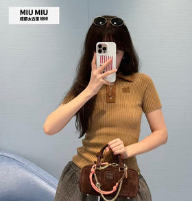 刘浩存同款 miu复古棕半拉链针织t