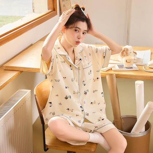 【69元1套】纯棉舒适女士夏日卡通小狗短袖短裤套装-H2950 商品图9