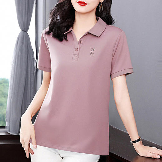 薄款冰丝短袖t恤女2026新款夏季大码polo衫女装翻领半袖宽松上衣 商品图3