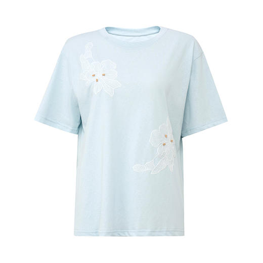 【2件9折】【Petit Bari】Petit Bari艺术钉珠花卉贴布短袖T恤 商品图6