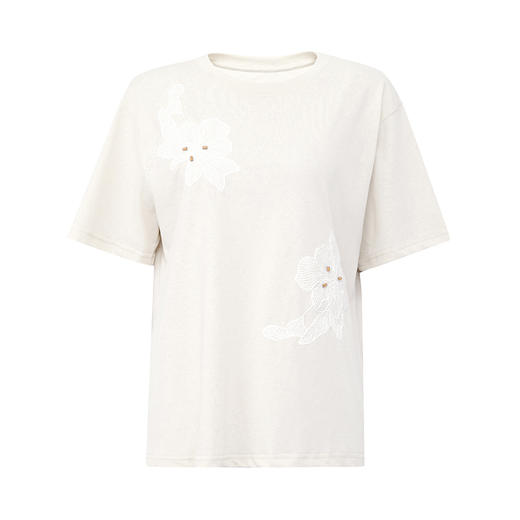 【2件9折】【Petit Bari】Petit Bari艺术钉珠花卉贴布短袖T恤 商品图12