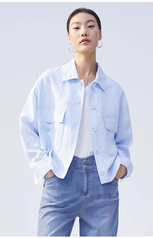 pure touch女士亚麻浅蓝色衬衫休闲时尚设计感小众上衣夏季薄款新 商品图3