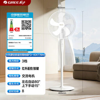 格力（GREE）【格力造-品质推荐】大风量落地扇家用电风扇摇头轻音柔风电扇科技风节能宿舍风扇 FD-40X77Bh5 商品图2