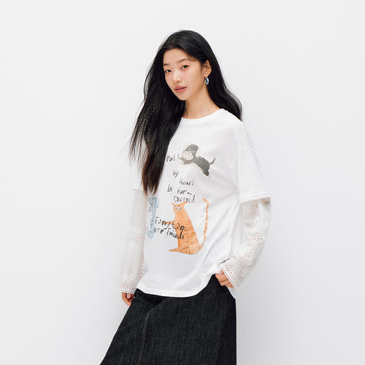 商场同款|森马长袖T恤女夏季oversize假两件2026新款小众个性衣服 商品图2