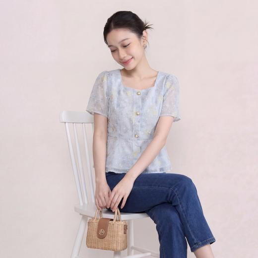 奢姿大码女装2026夏季减龄印花上衣胖妹妹立体刺绣时尚方领小衫 商品图2