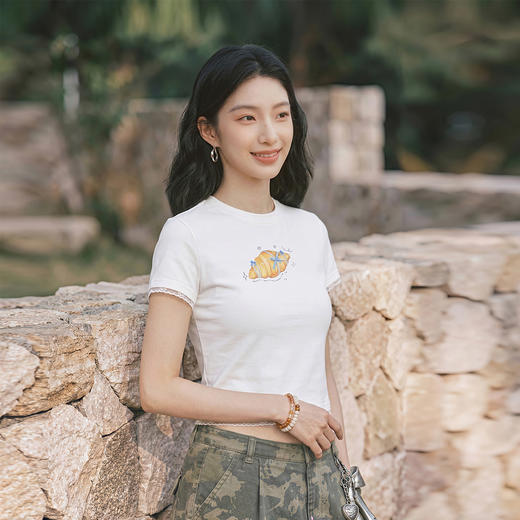 商场同款|森马短袖T恤女夏短款镂空蝴蝶结2026新款设计感甜美上衣 商品图2