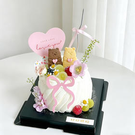 七夕蛋糕情侣‘春日花园小熊’/纪念日（没有的花会用其他花型替代）