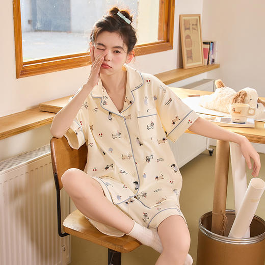 【69元1套】纯棉舒适女士夏日卡通小狗短袖短裤套装-H2950 商品图4