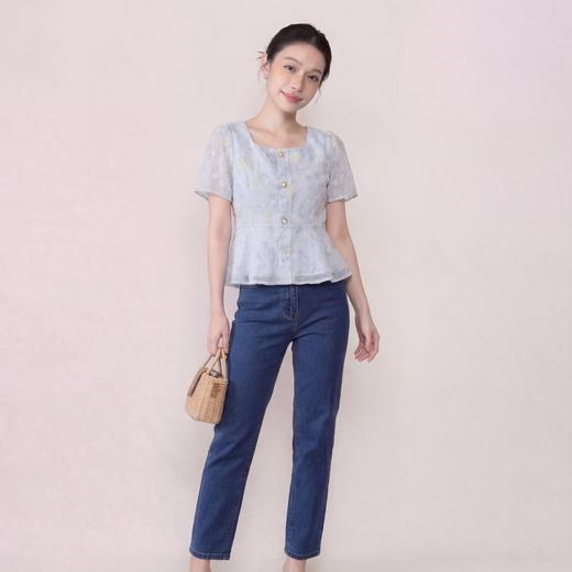 奢姿大码女装2026夏季减龄印花上衣胖妹妹立体刺绣时尚方领小衫 商品图1