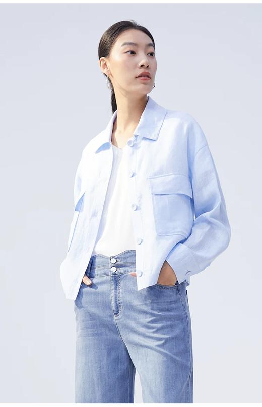 pure touch女士亚麻浅蓝色衬衫休闲时尚设计感小众上衣夏季薄款新 商品图1