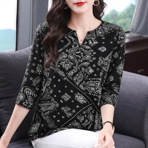 印花七分袖雪纺衫女士春夏季2026年新款大码女装显瘦宽松中袖上衣 商品图3