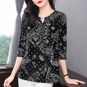 印花七分袖雪纺衫女士春夏季2026年新款大码女装显瘦宽松中袖上衣