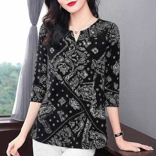 印花七分袖雪纺衫女士春夏季2026年新款大码女装显瘦宽松中袖上衣 商品图0