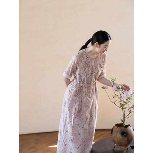 牧衣游原创 丝棉印花连衣裙新款宽松古朴文艺气质碎花长裙 半山海 商品图1