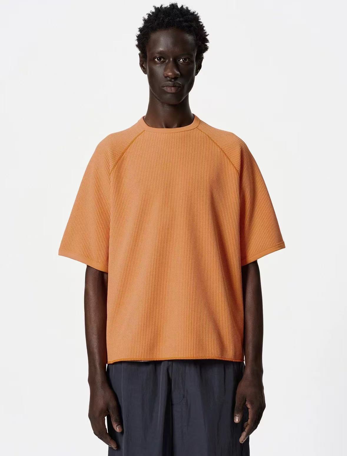 【2fz1】男子百搭通勤水洗复古肌理华夫格短袖T恤！！