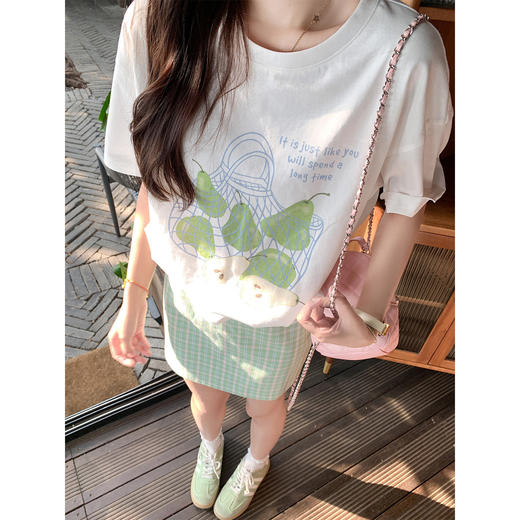 <曾小咸推荐> 韩系印花白色圆领短袖t恤【预售7-15天发货】 商品图1