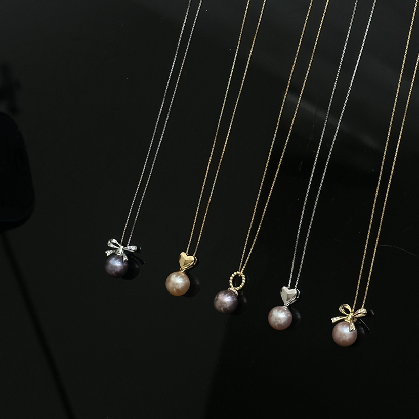 混彩淡水珍珠小吊坠集锦 9-10mm 正圆 细微微瑕 轻微生长痕迹