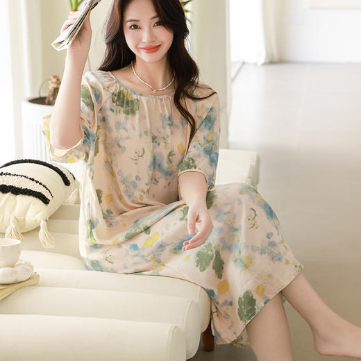 东方写意美学！【KASIHAN--新中式棉绸印花家居服系列】丝滑软糯棉绸触感 柔软细腻慵懒优雅 宽松版型搭配新中式印花 轻薄舒适/吸湿透气/气质优雅/居家休闲/多款式可选 商品图11