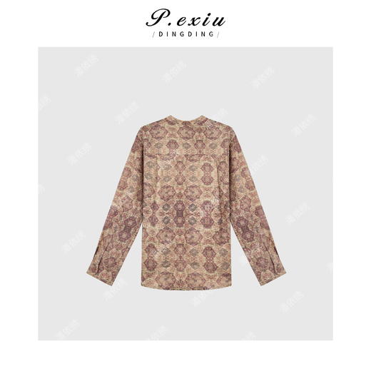 04-3潘依绣丁丁宠粉100%苎麻文艺复古印花高级感长袖衬衫 W-62460 商品图2