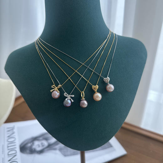 混彩淡水珍珠小吊坠集锦 9-10mm 正圆 细微微瑕 轻微生长痕迹 商品图4