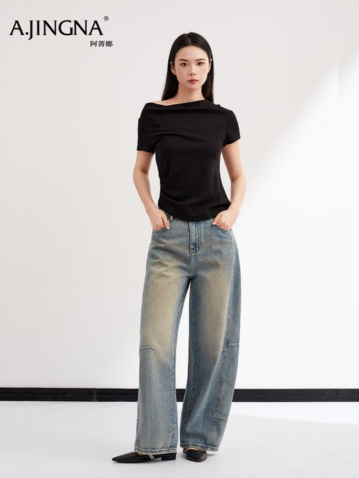 【复古弯刀】阿菁娜春夏新款弯刀牛仔裤立体剪裁藏肉显瘦不压个高腰拉比例遮胯宽F31C210025 商品图0