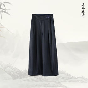 ³ 香云纱高腰腰间刺绣阔腿裤九分裤 100桑蚕丝 61667 XN03-SD-NSSF【香云纱专区】