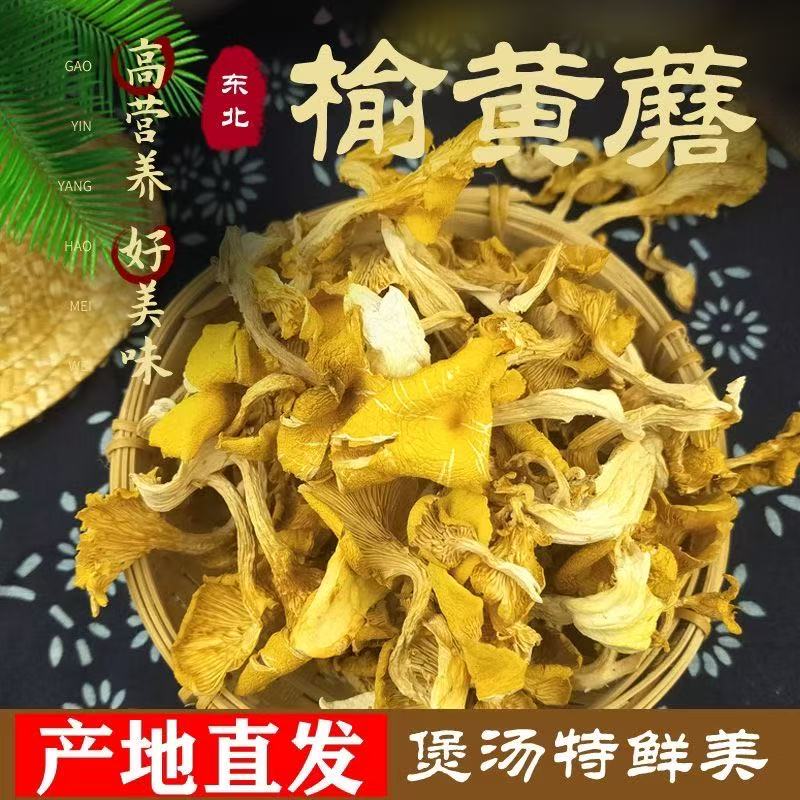 【源自长白山❗️榆黄蘑干货】厨房营养食材，自然晾晒保留本味，菌香浓郁口感嫩滑，适配日常煲汤、火锅搭配，带来丰富营养补充，鸡油菌地黄金菇榆黄菇菌菇包汤料包L