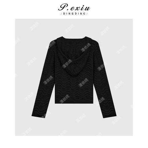 04-4潘依绣丁丁宠粉100%棉波浪纹慵懒松弛连帽针织上衣 L2577 商品图2