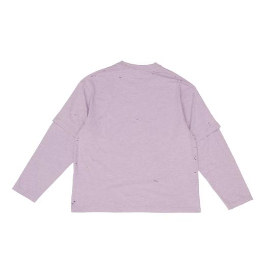 紫霞仙子tee，做旧复古长袖。假两件圆领正肩破洞字母上衣E041660 商品图7