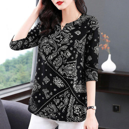 印花七分袖雪纺衫女士春夏季2026年新款大码女装显瘦宽松中袖上衣 商品图1