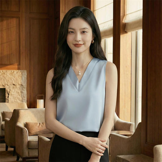 奢姿雅缎面网纱V领背心高级感内搭拼接打底百搭宽松S-3XL 商品图1