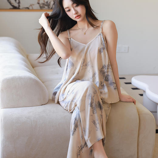 东方写意美学！【KASIHAN--新中式棉绸印花家居服系列】丝滑软糯棉绸触感 柔软细腻慵懒优雅 宽松版型搭配新中式印花 轻薄舒适/吸湿透气/气质优雅/居家休闲/多款式可选 商品图0