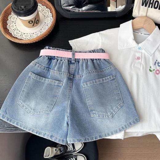 2026新款夏款棉质牛仔布童装 可爱卡通绣花牛仔短裤 商品图2