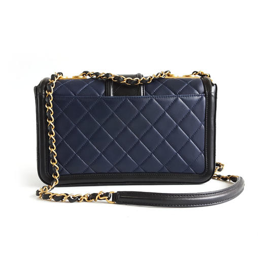 【95新】CHANEL香奈儿A91365 Y07659 C9955蓝黑拼色羊皮菱格CF链条包单肩包女士070426NJS17 商品图4