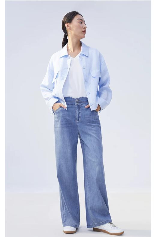 pure touch女士亚麻浅蓝色衬衫休闲时尚设计感小众上衣夏季薄款新 商品图2