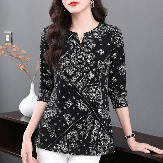 印花七分袖雪纺衫女士春夏季2026年新款大码女装显瘦宽松中袖上衣 商品图4